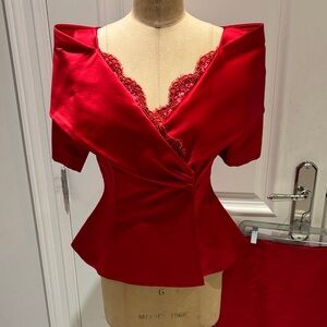 Elegant  vintage silk red satin Red satin suit